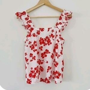 J. Crew Red and White Floral Blouse